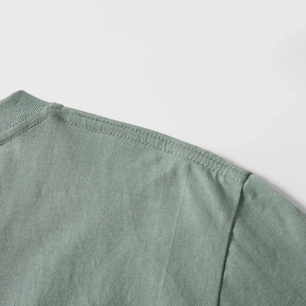 Sage green crew neck t-shirt detail view