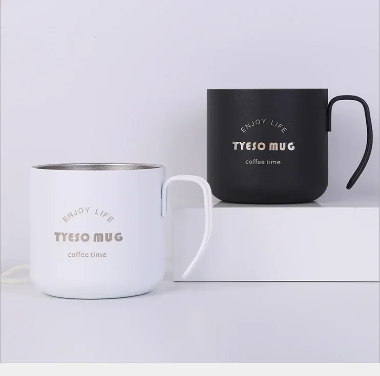 White and black coffee mugs with handles product view 1