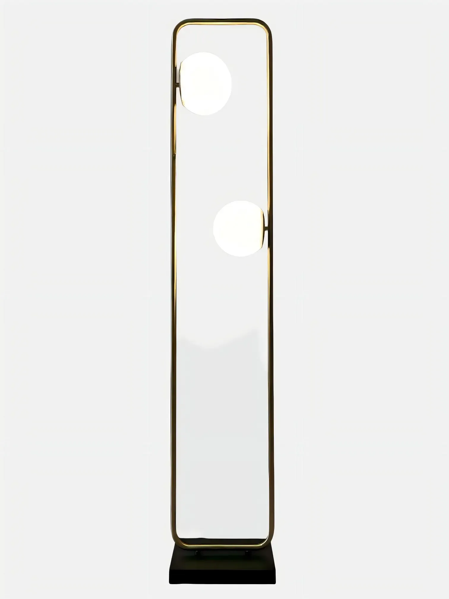 brass-rectangular-frame-double-globe-floor-lamp-front-view