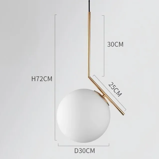 SPP-2602 brass glass globe pendant light dimensional diagram showing 720 mm fixture height and 300 mm glass globe diameter.