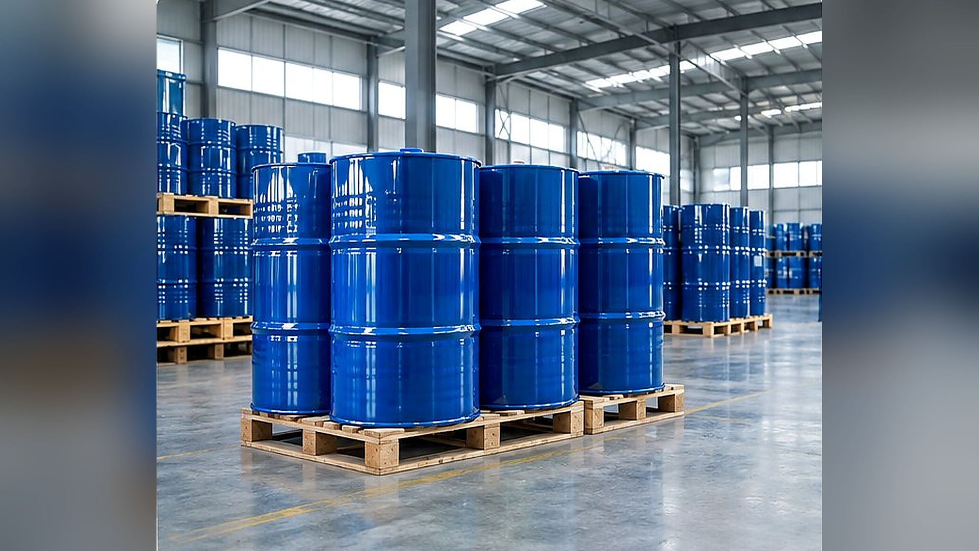 Industrial solvent bottles staged for shipment