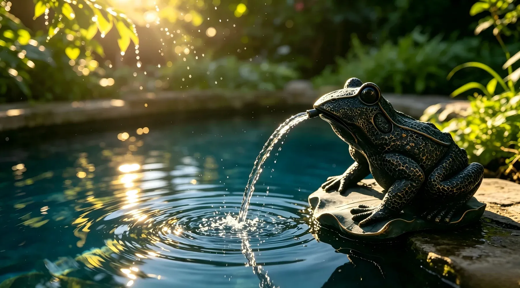Polyresin Pond Fountains – Easy Edge or Center Installation, Electric & Solar Ready