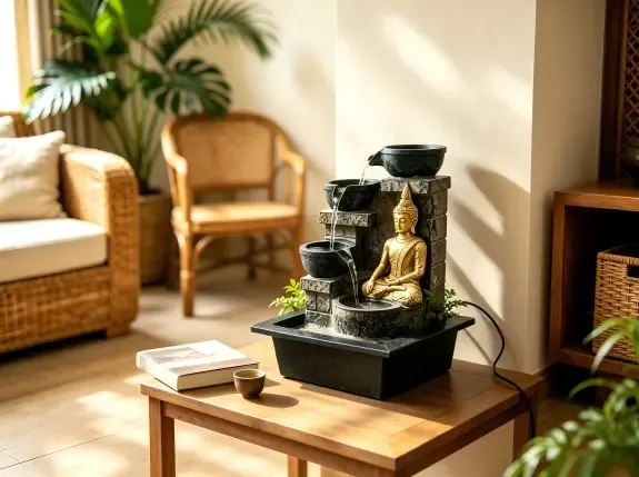 PY250026 Golden Buddha Tabletop Cascading Water Fountain