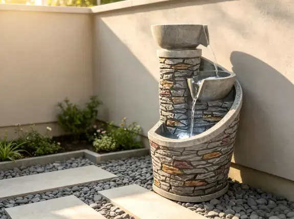 PY180203D - Unique Curved Pillar Garden Fountain with Cascading Waterfall (2)