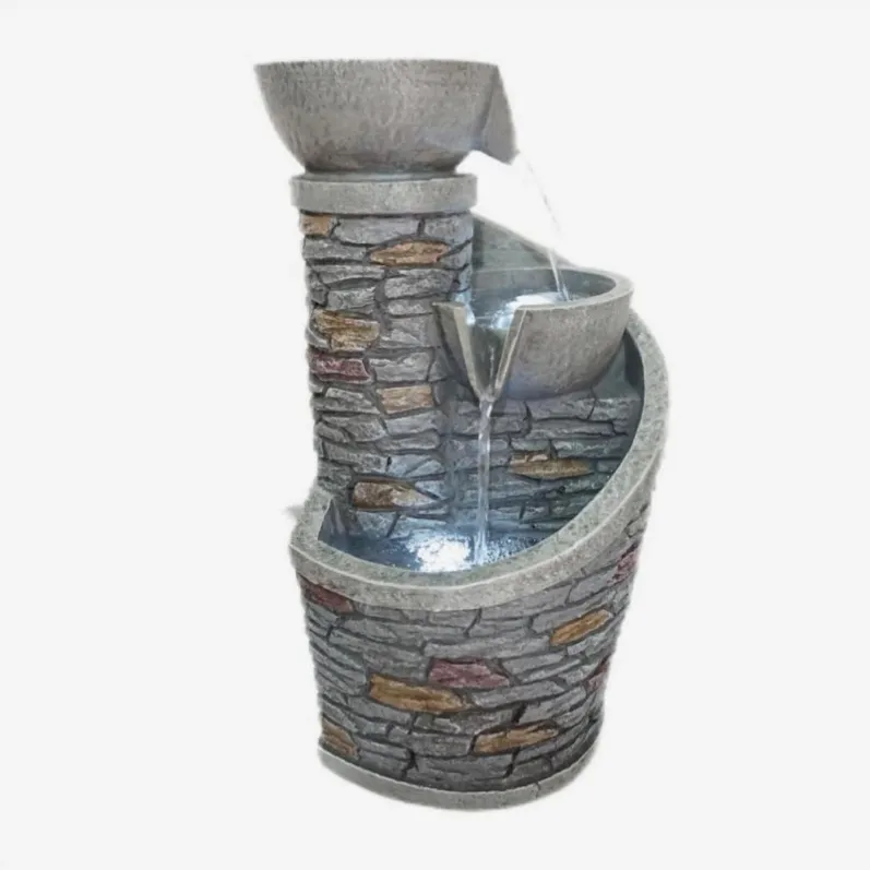 PY180203D - Unique Curved Pillar Garden Fountain with Cascading Waterfall