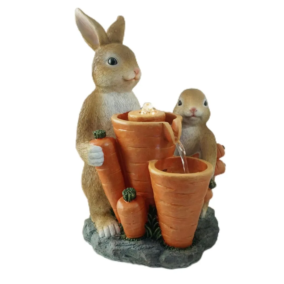 PY260006A Two‑bunny sculpture & tiered carrot‑shaped water pots