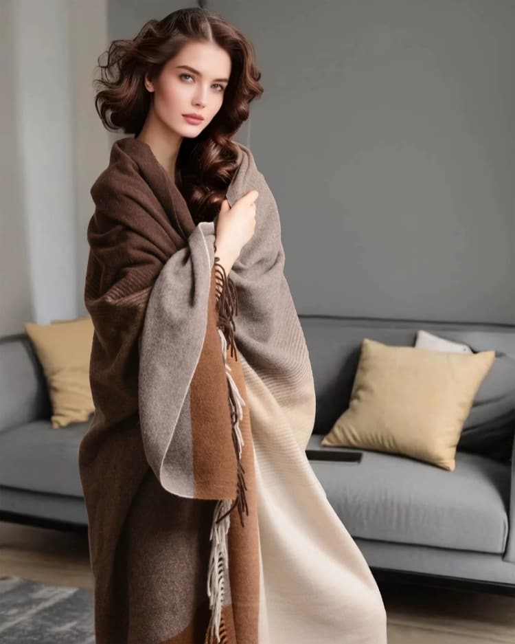 Pure wool wrap shawl draped for view, soft woven d