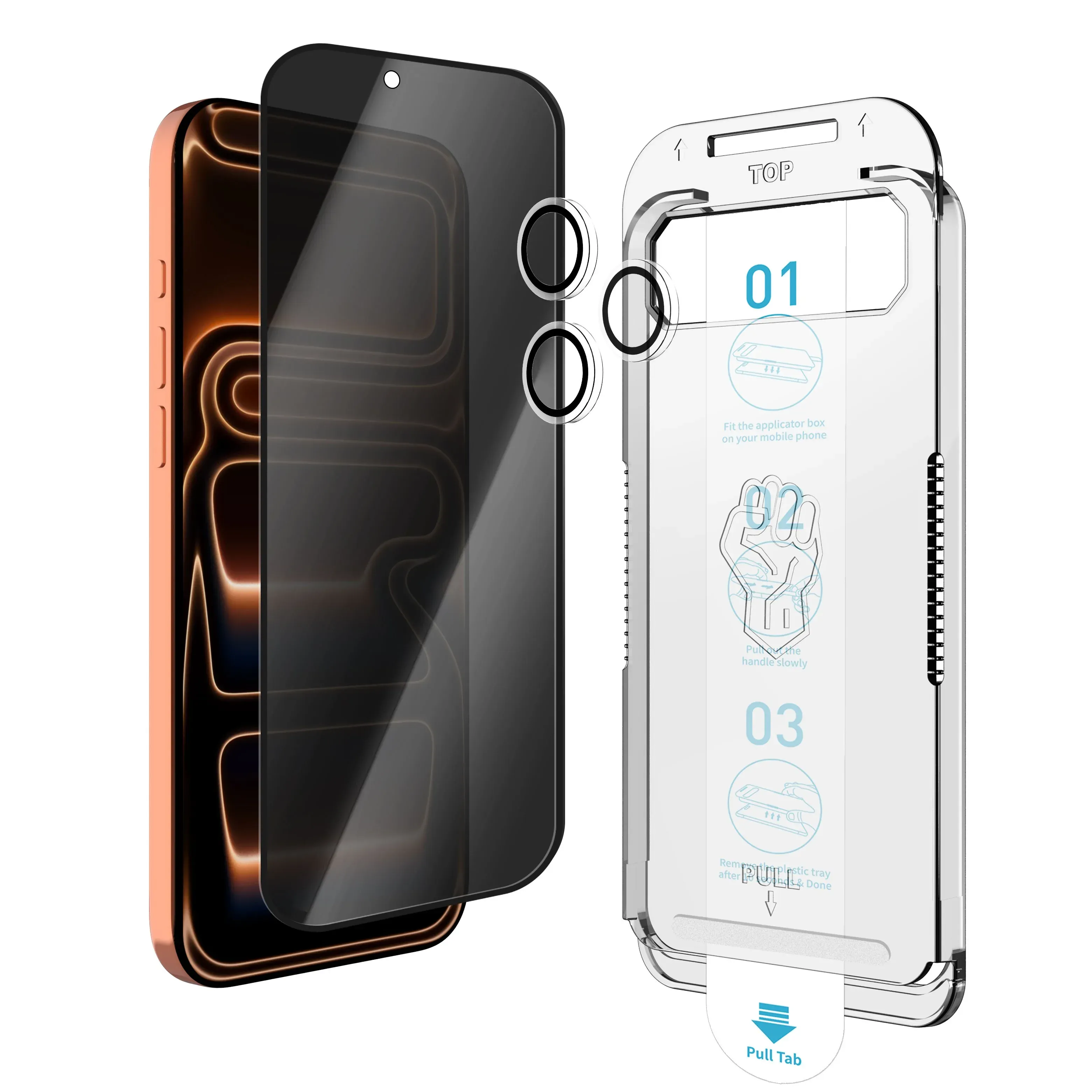 3X Strong privacy tempered glass screen protector with easy applicator for iPhone 18 Pro Max