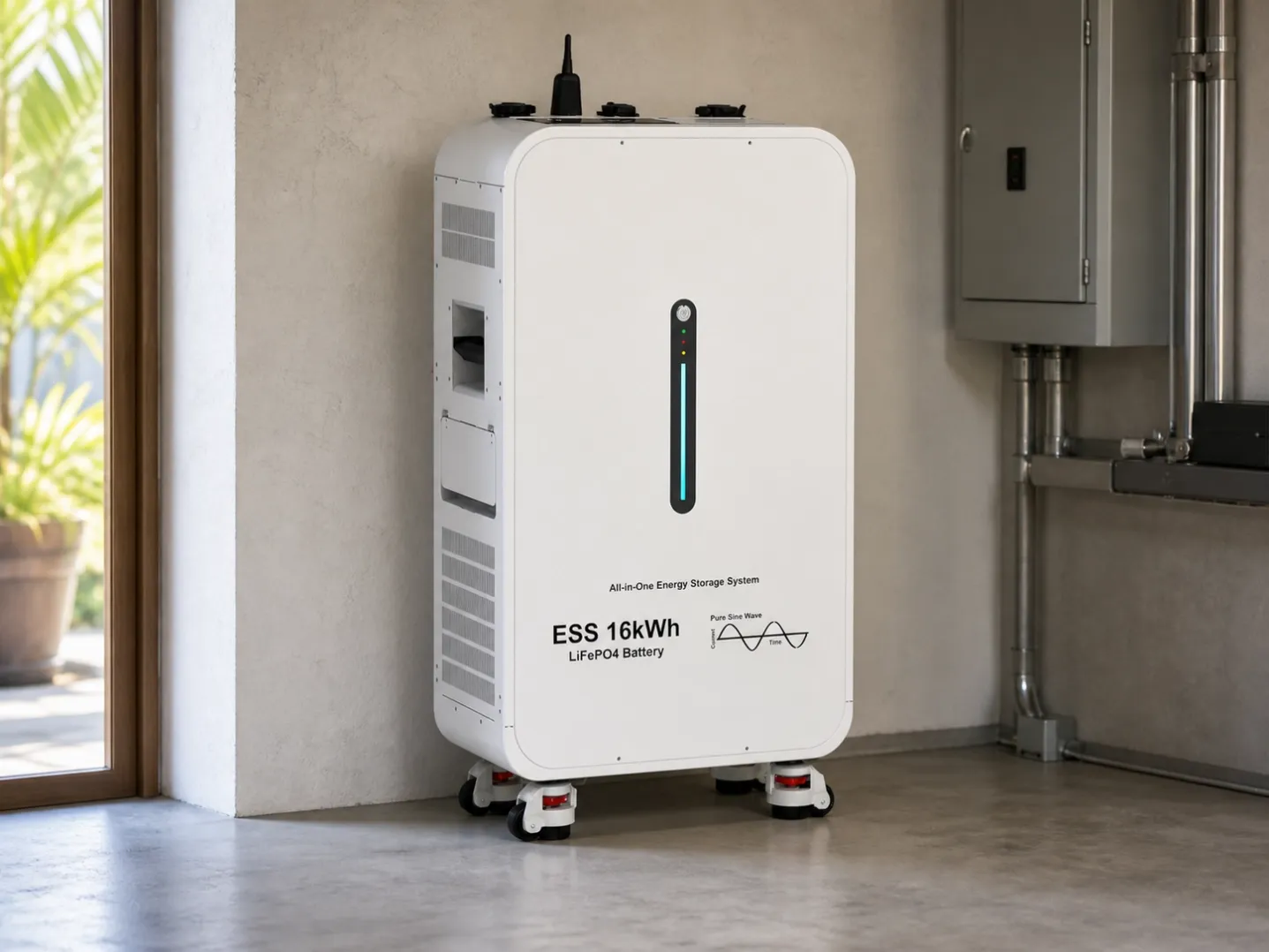 LinkPower 16kWh LiFePO4 home battery system installed in a villa utility room