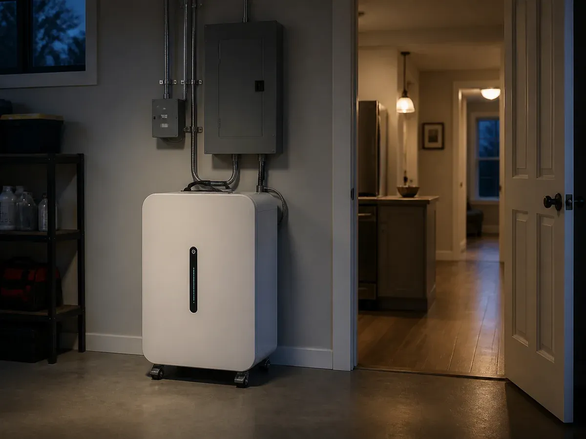 White 10kWh all-in-one home battery installed beside a residential panel for overnight backup planning