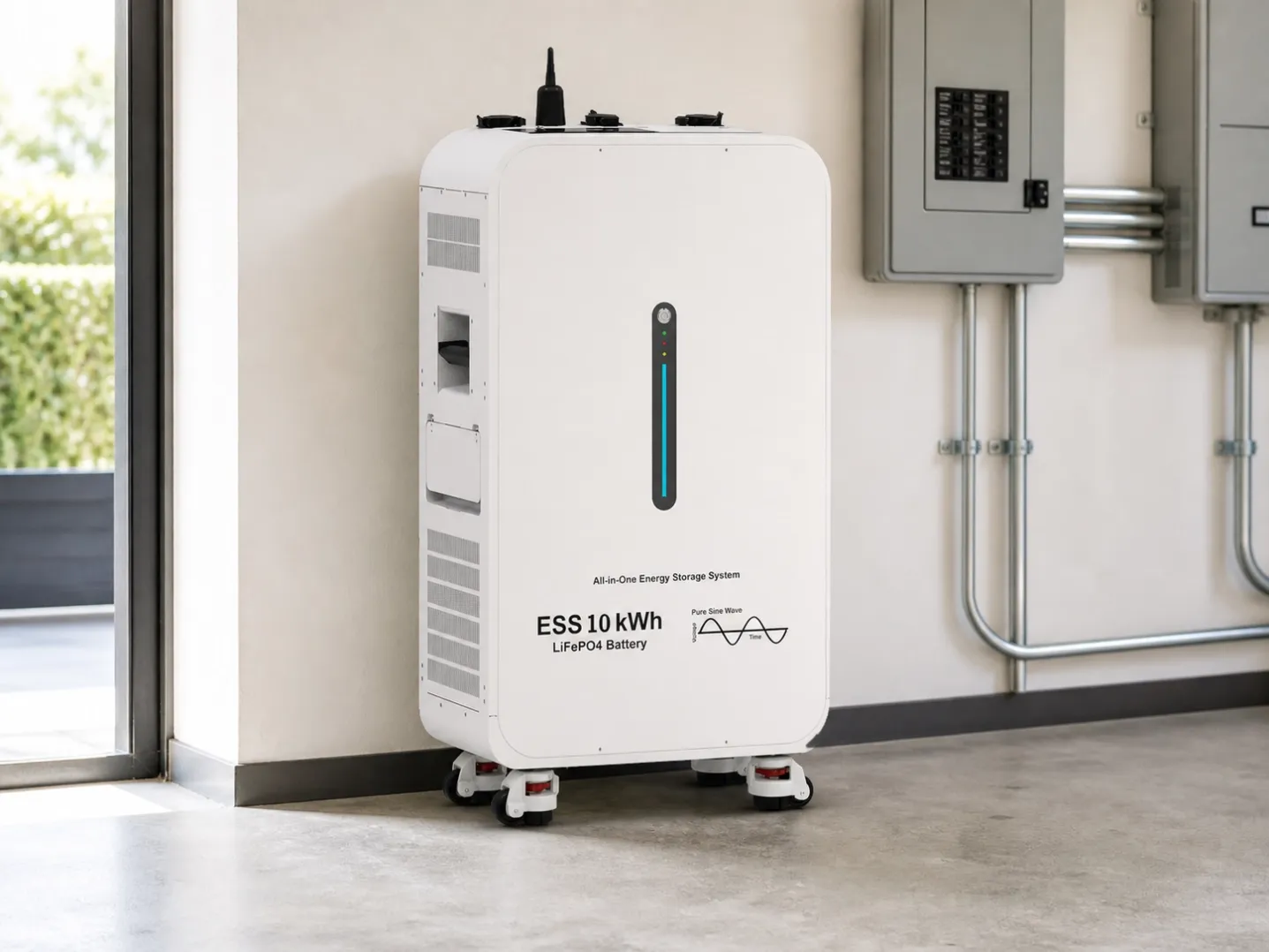 LinkPower 10kWh all-in-one LiFePO4 home battery in a modern utility room