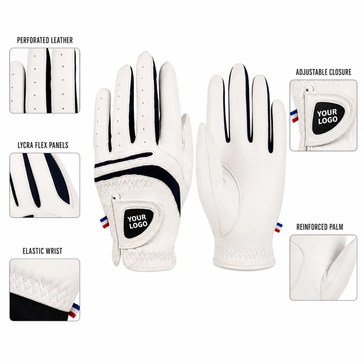 Breathable Indonesian sheepskin golf glove with perforated leather and ergonomic construction