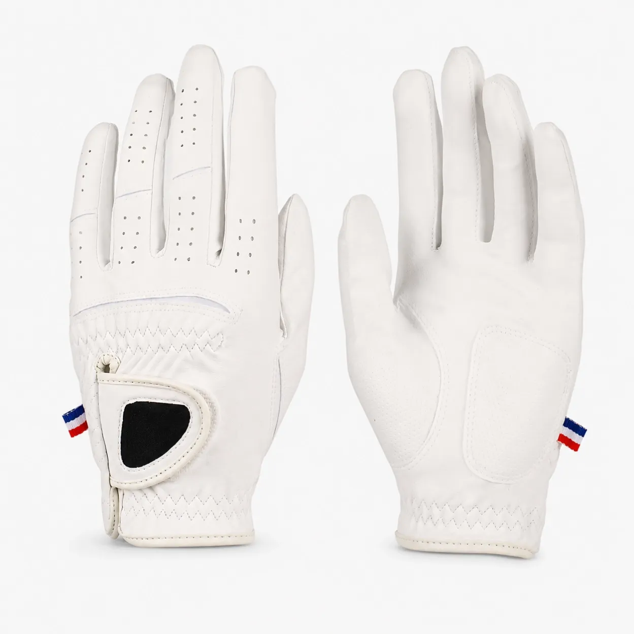 White Korean nano microfiber golf glove shown from back and palm sides