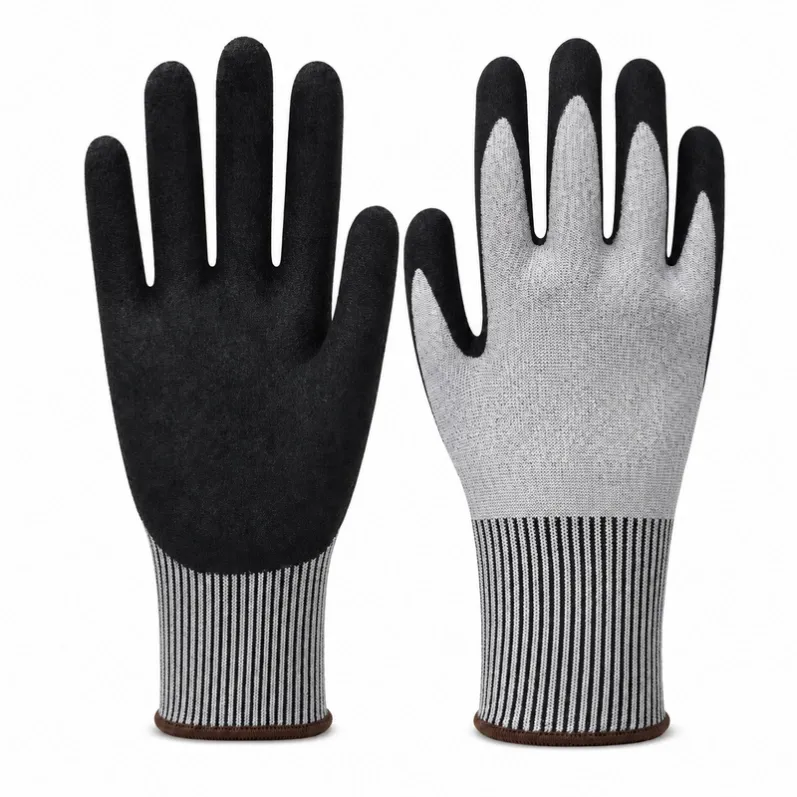 ANSI A6 spearfishing gloves with grey liner and black sandy nitrile palm