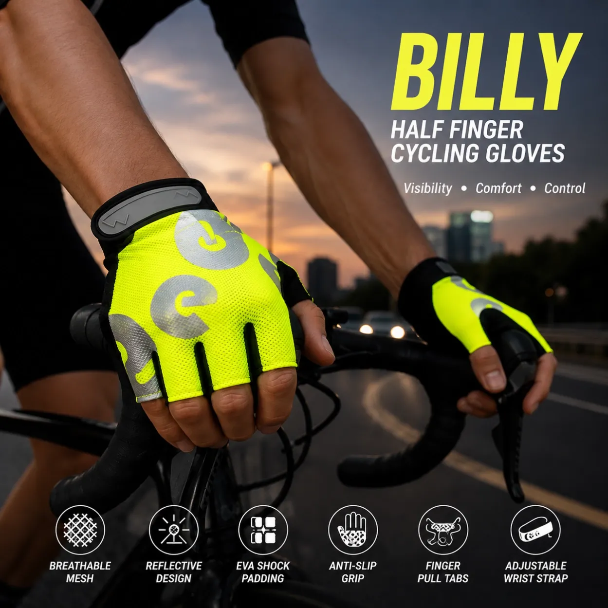 OEM reflective half finger cycling gloves for road cycling and MTB