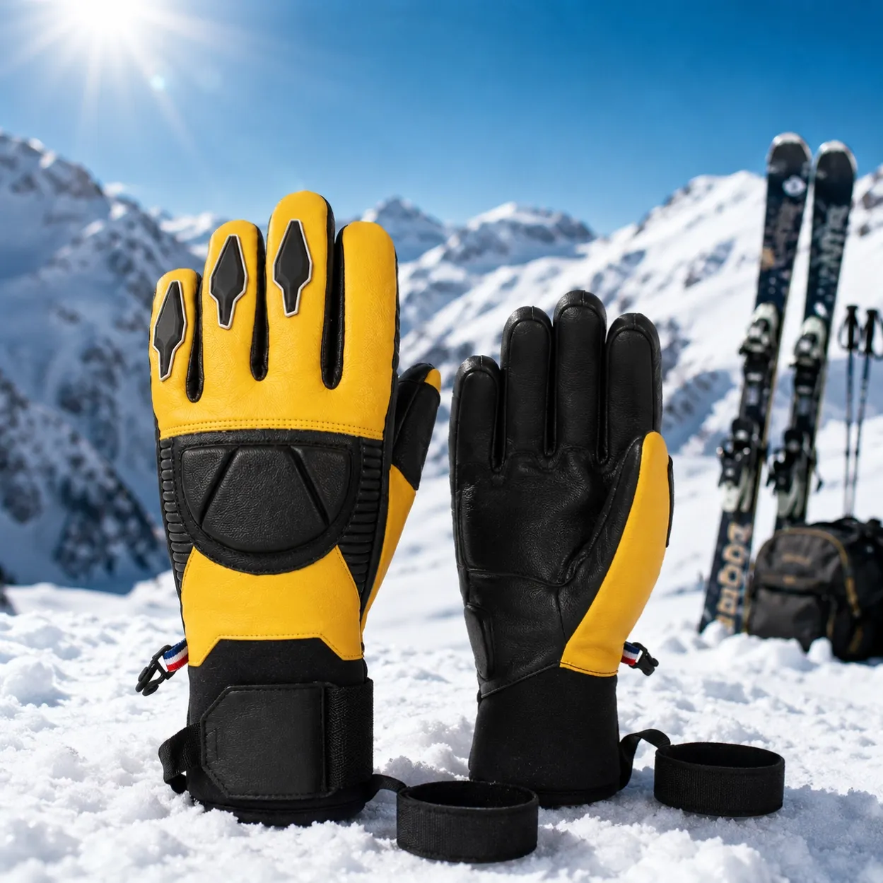Premium leather ski gloves with 3M Thinsulate insulation and waterproof protection