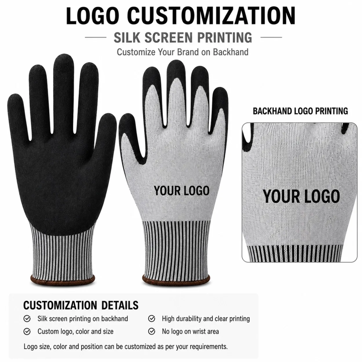 Custom backhand logo printing for OEM spearfishing gloves
