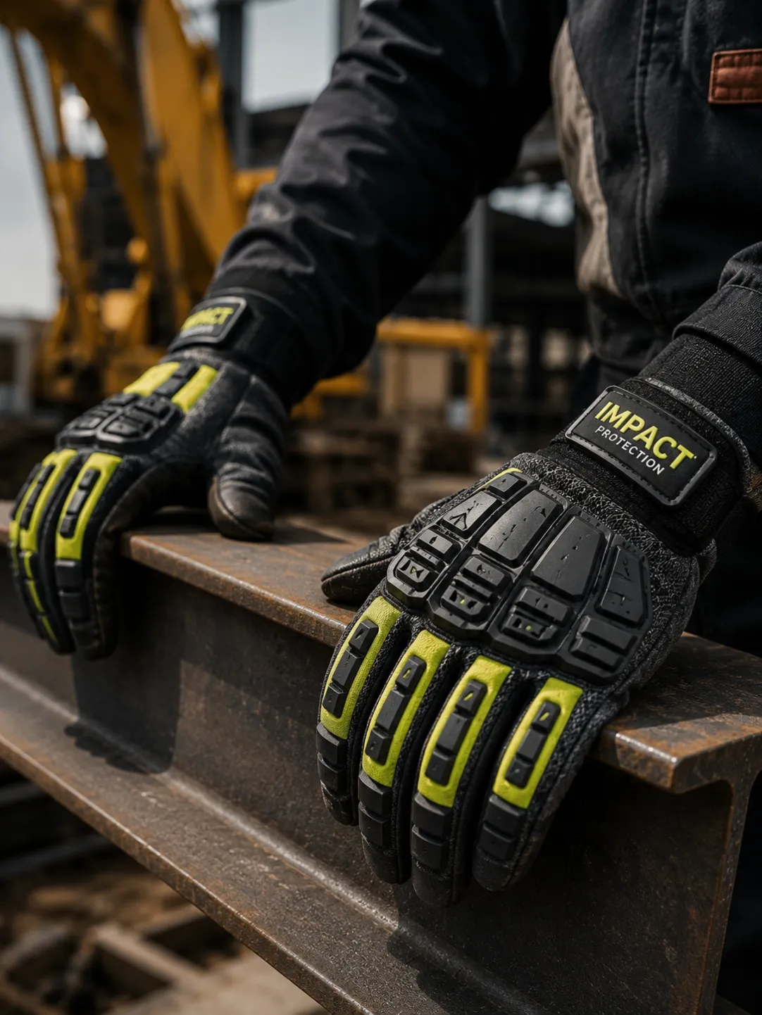 Impact protection gloves with reinforced TPR knuckle guards for construction and industrial work