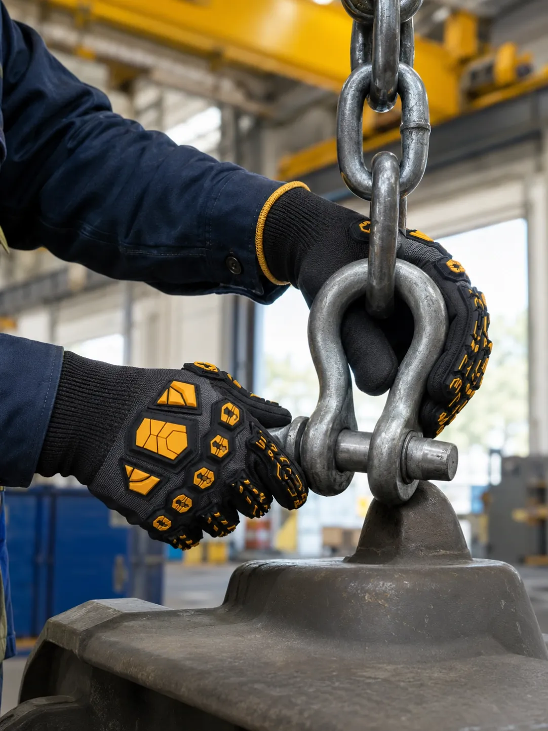 Custom impact gloves for heavy equipment maintenance
