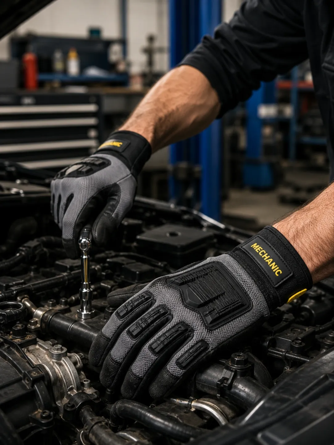 Durable mechanic gloves for automotive repair, maintenance and workshop applications