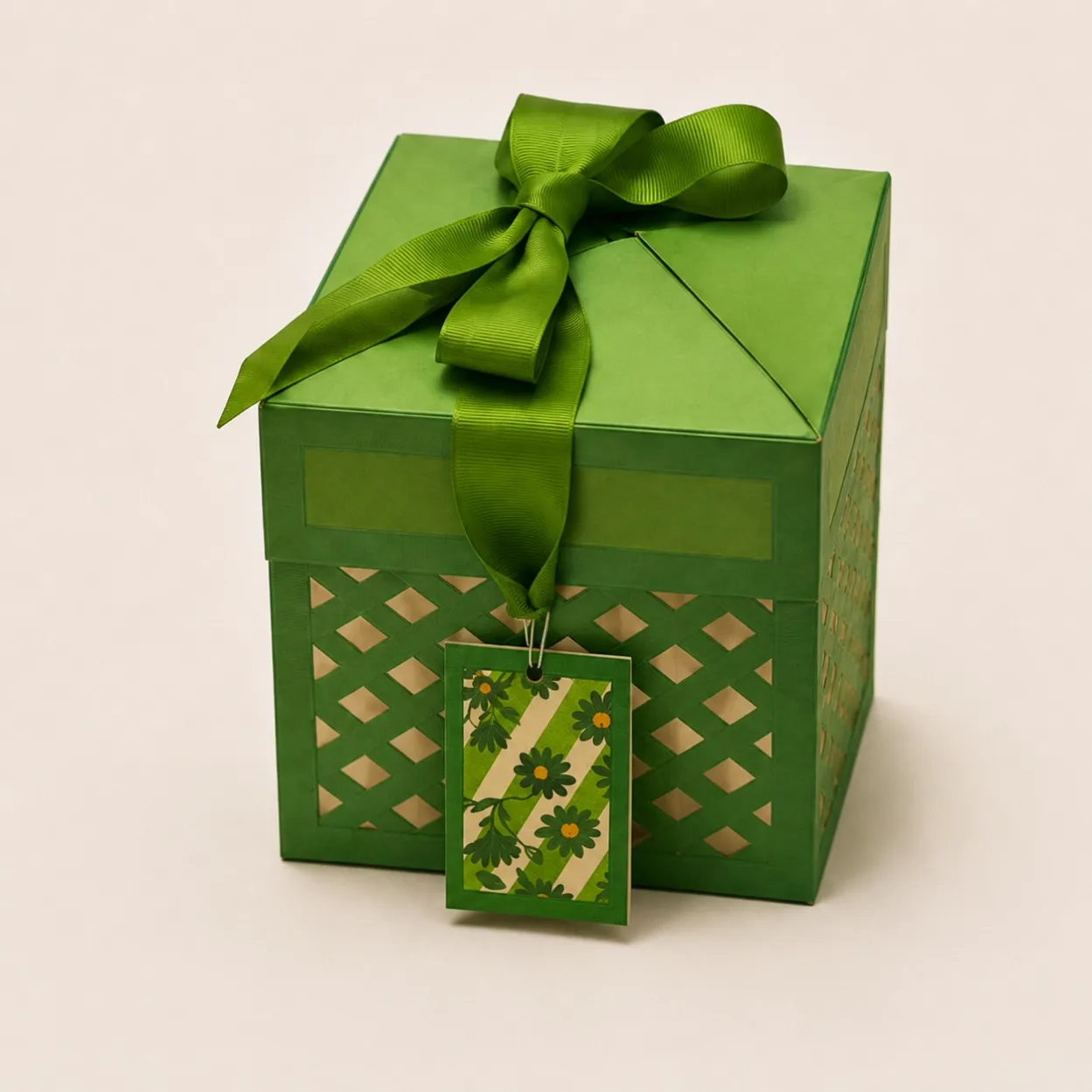 FB-002_Irregular Collapsible Chipboard Box with Ribbon Tie and Automatic Lock Bottom – Green