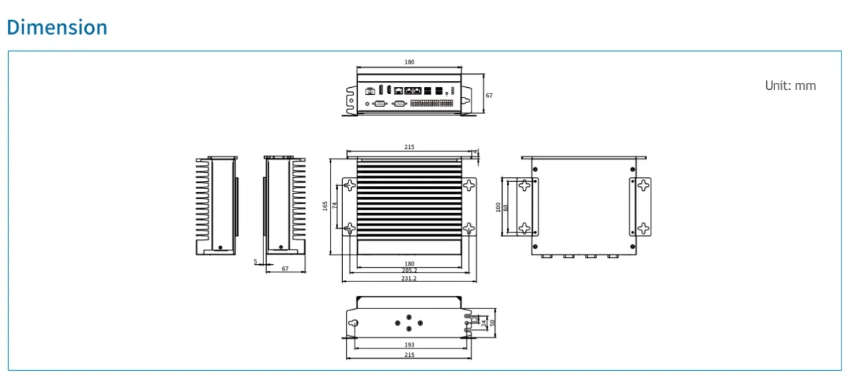 FI72-723 dimensional drawing with enclosure and mounting measurements in millimetres