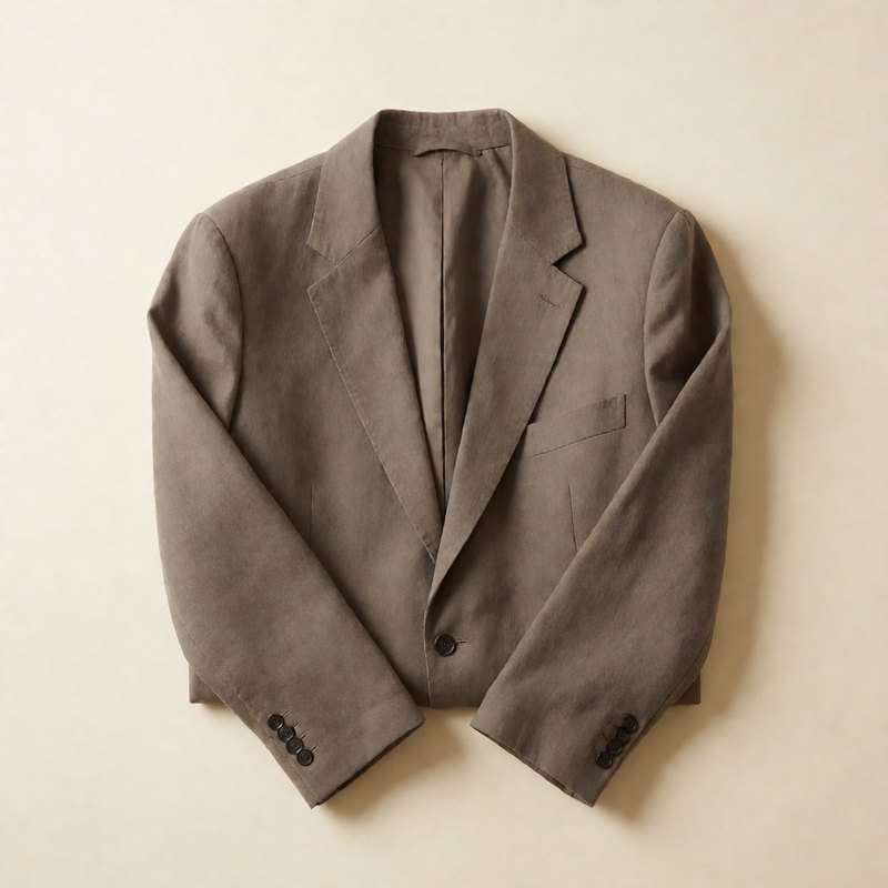 Taupe casual blazer folded flat, top-down view