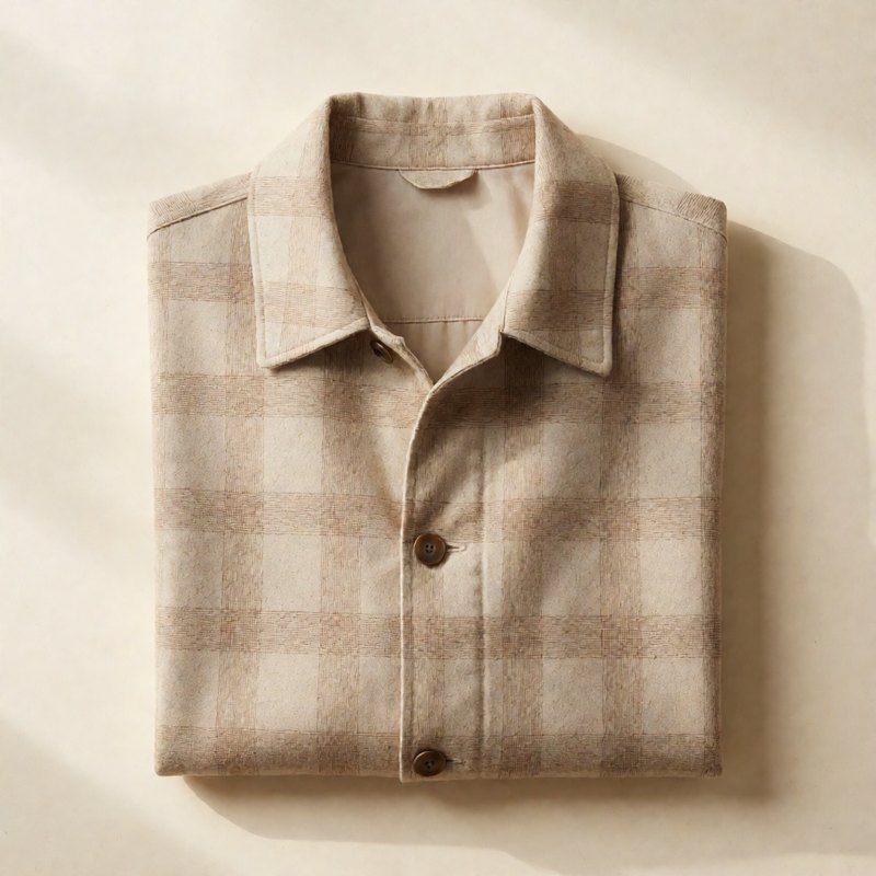 Wheat check jacket folded flat, top-down view