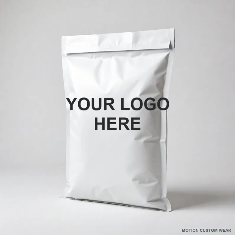 Custom Poly Mailer Bag shown with a placeholder YOUR LOGO HERE print