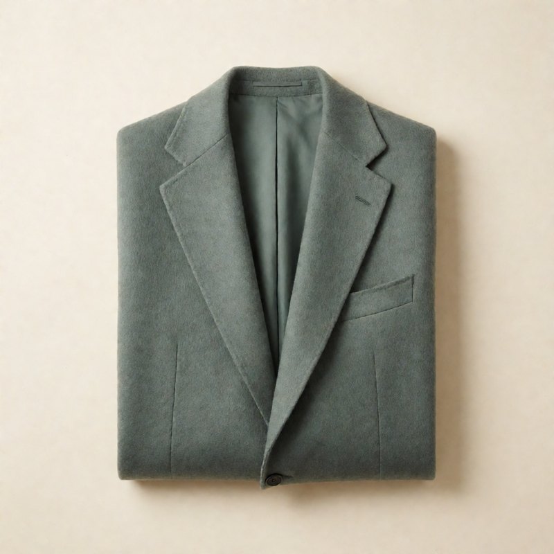 Cashmere sport coat folded flat, top-down view