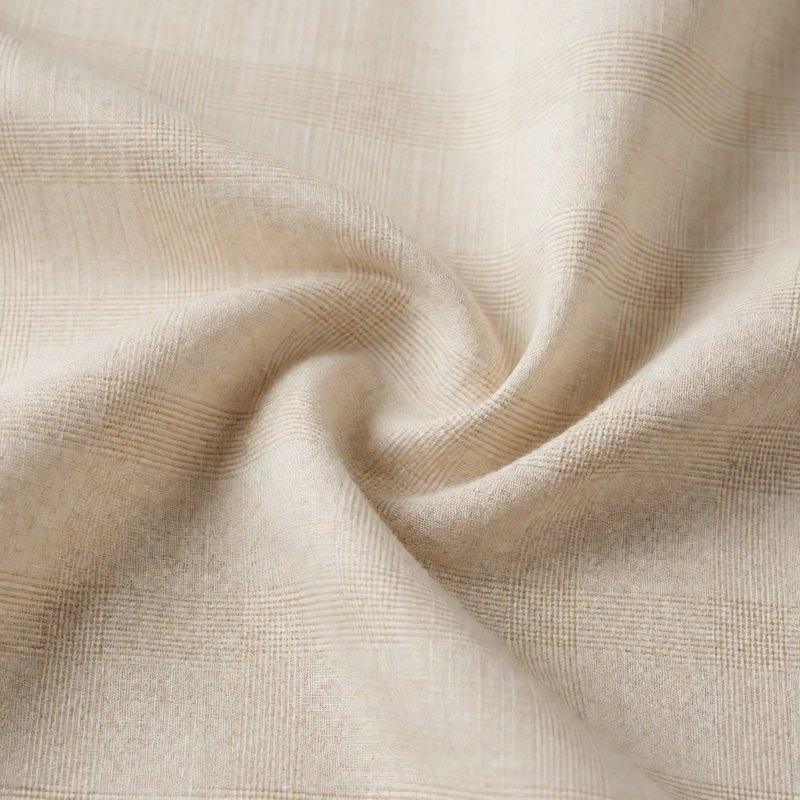 Macro of oatmeal-wheat wool fabric with fine tonal check