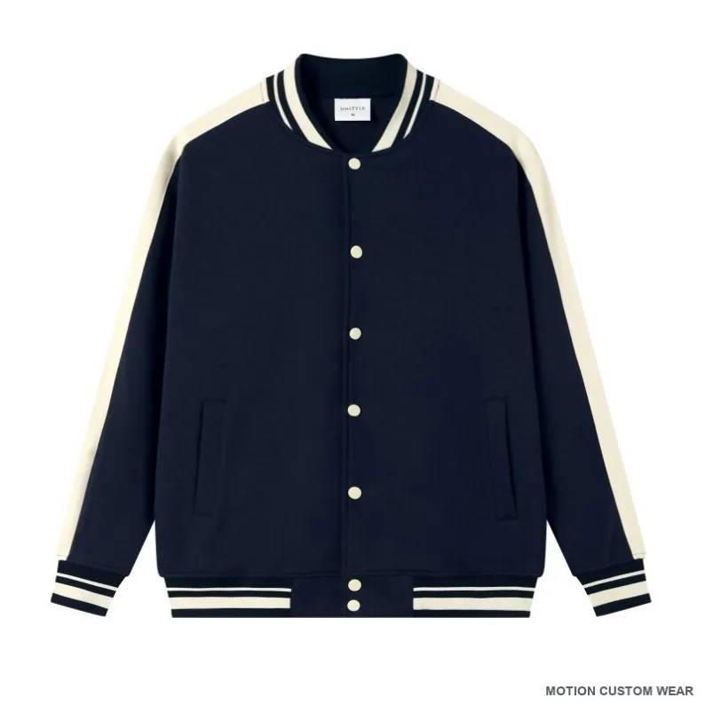 Custom color-block baseball jacket in color four