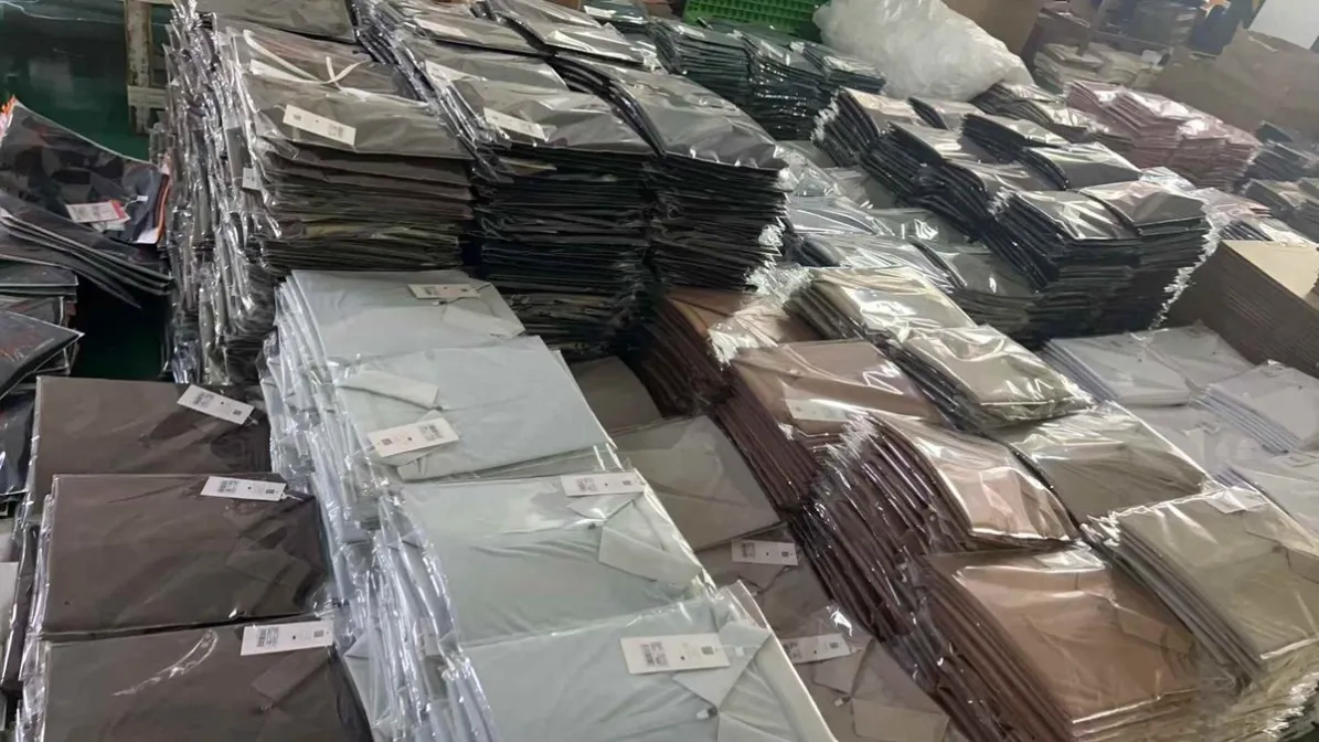 Packing floor with a completed bulk order ready for cartons