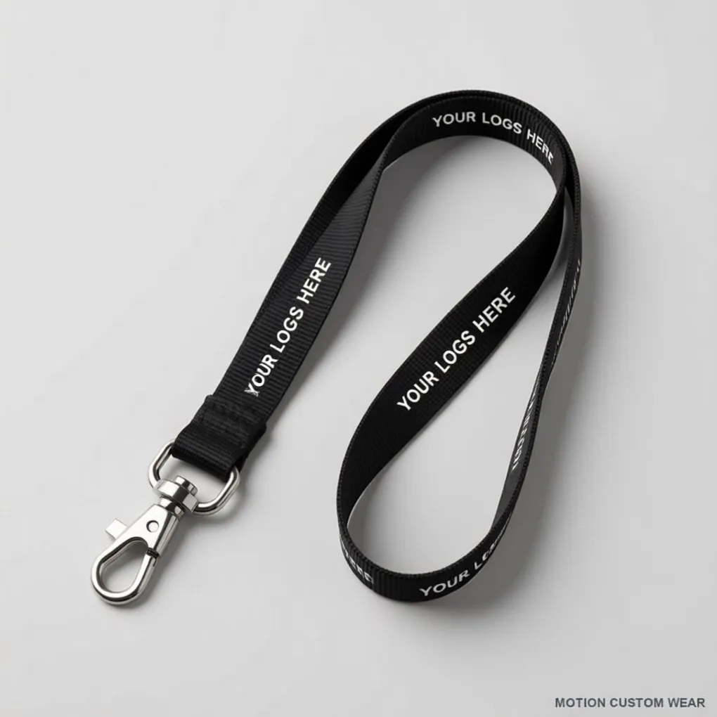 Custom Woven Lanyard shown with a placeholder YOUR LOGO HERE print