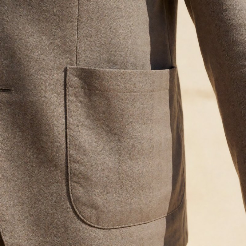 Close-up of the patch pocket and herringbone texture