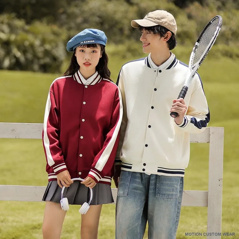 Custom color-block baseball jacket in seven