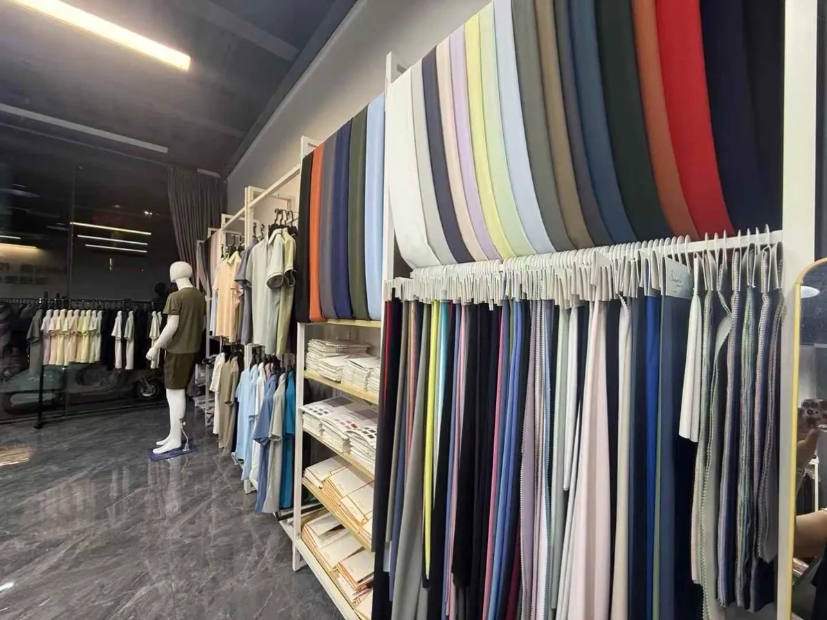 Fabric wall with the full colour range at Motion's facility