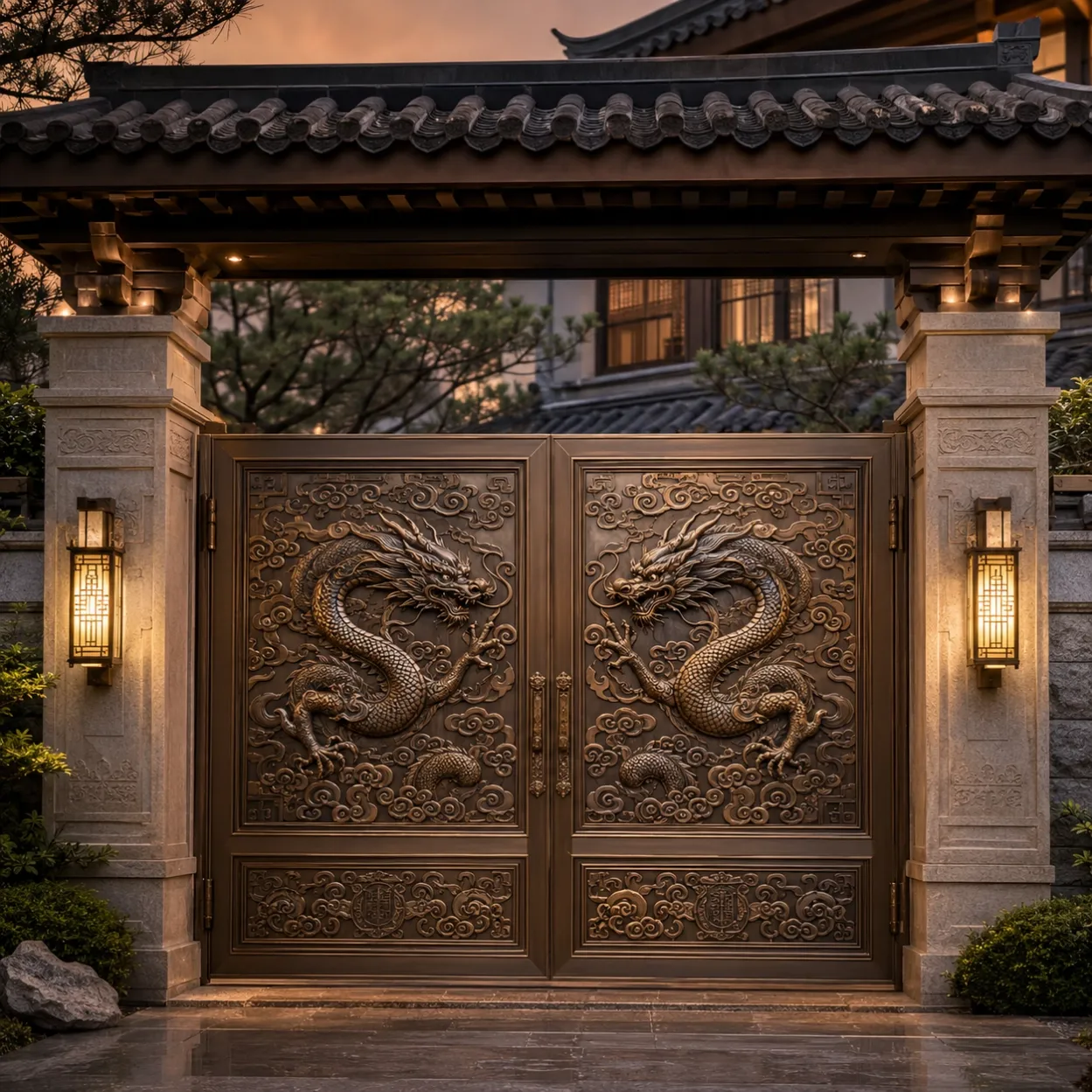 traditional-courtyard-dark-bronze-dragon-relief-gate