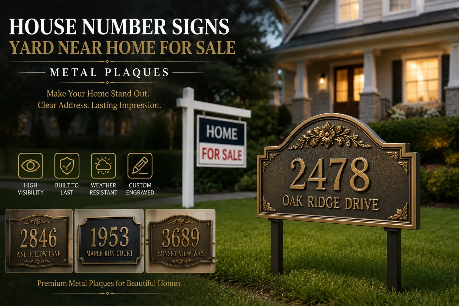 Metal House Number Signs for Yard – Custom Address Plaques