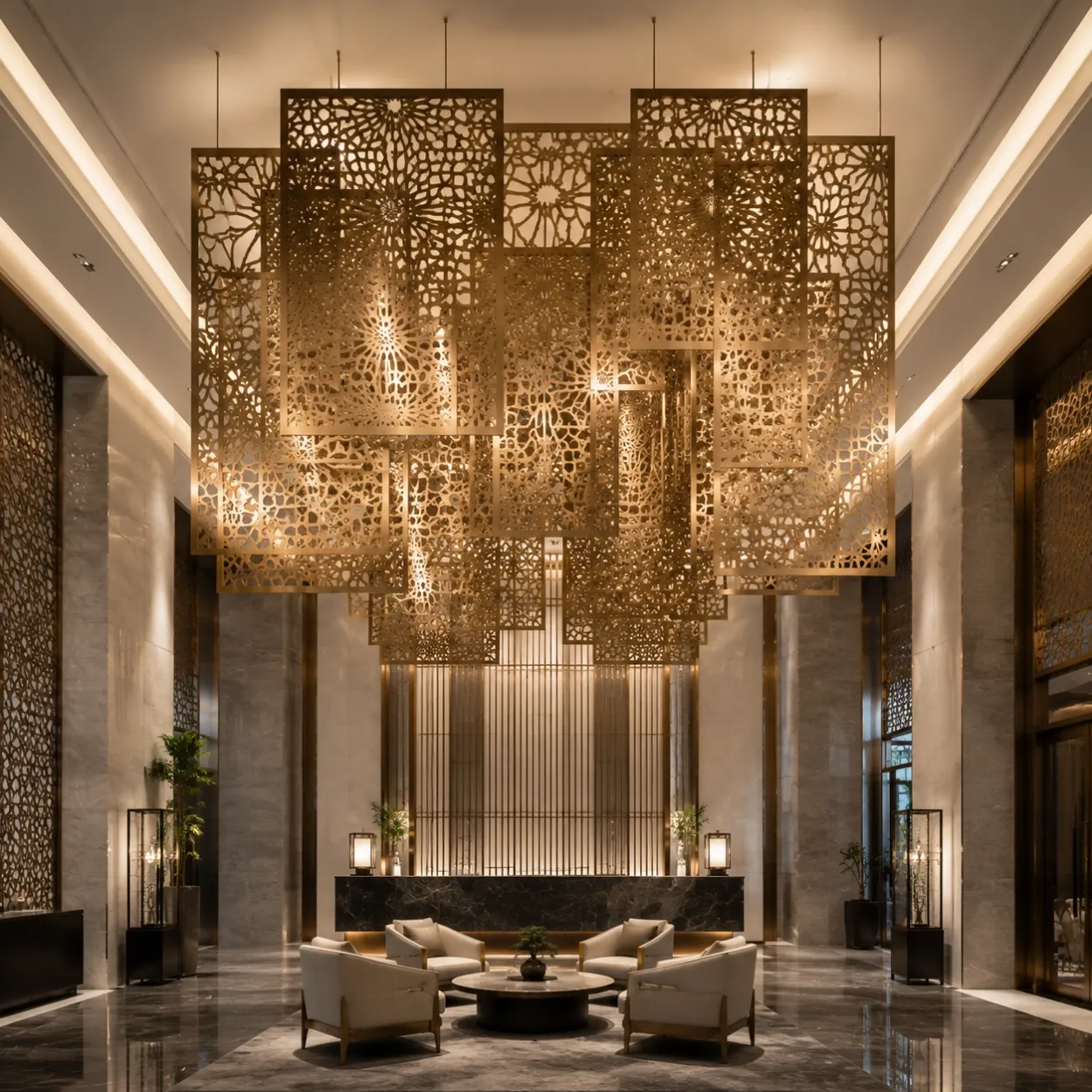 hotel-lobby-brushed-brass-geometric-lattice-hollow-screen-room-divider-2
