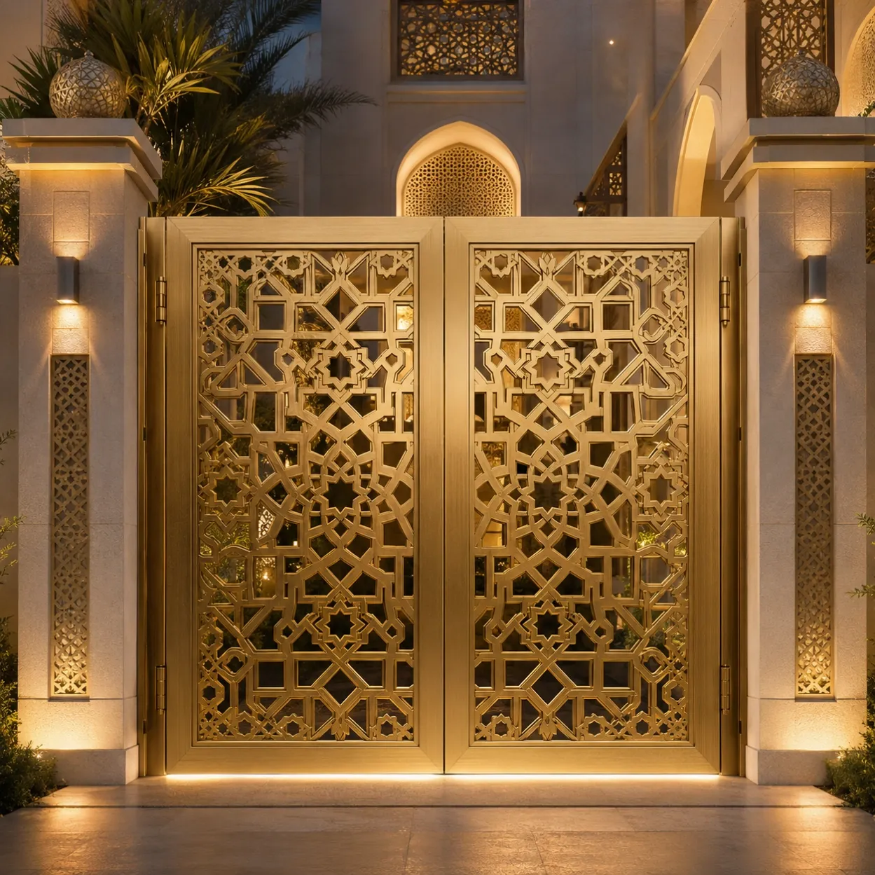 luxury-villa-gold-brass-geometric-pedestrian-gate