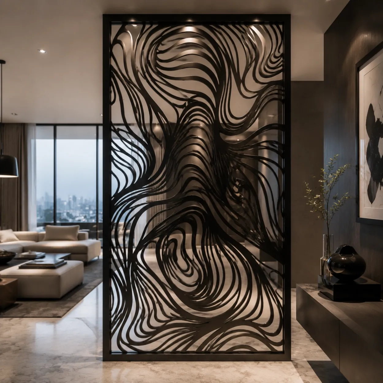 executive-office-mirror-polished-stainless-lotus-pond-hollow-screen-room-divider-1