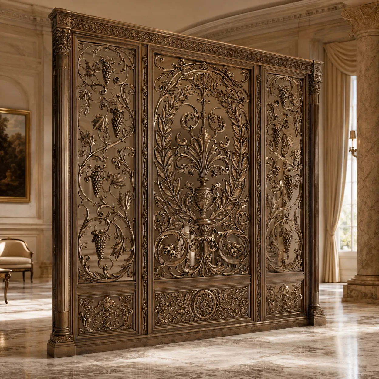 boutique-showroom-copper-finish-interlocking-circles-hollow-screen-room-divider-1