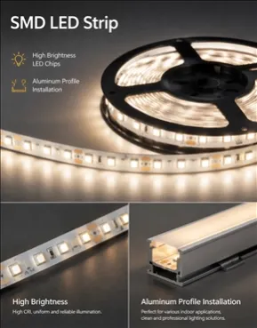 SMD LED Strip with High Brightness LED Chips and Aluminum Profile Installation for Indoor Lighting