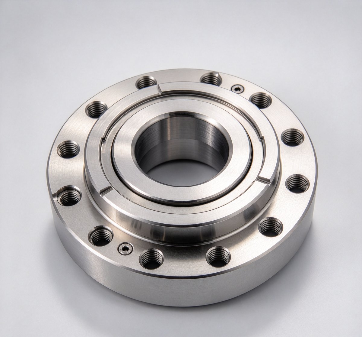 CNC machined stainless steel structural mount block for aerospace equipment