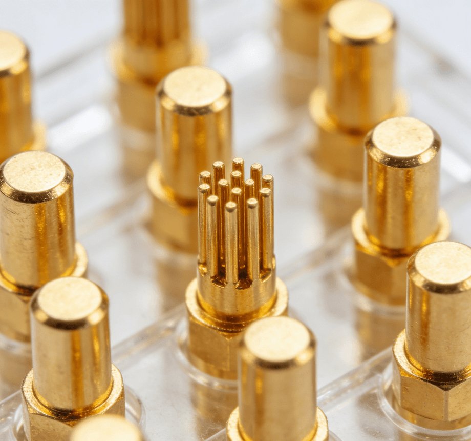 Gold plated brass contact pins for electrical connectors