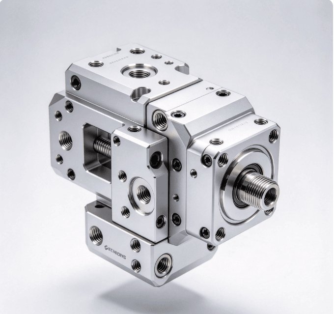 CNC machined aluminium end effector adapter block for robotic automation