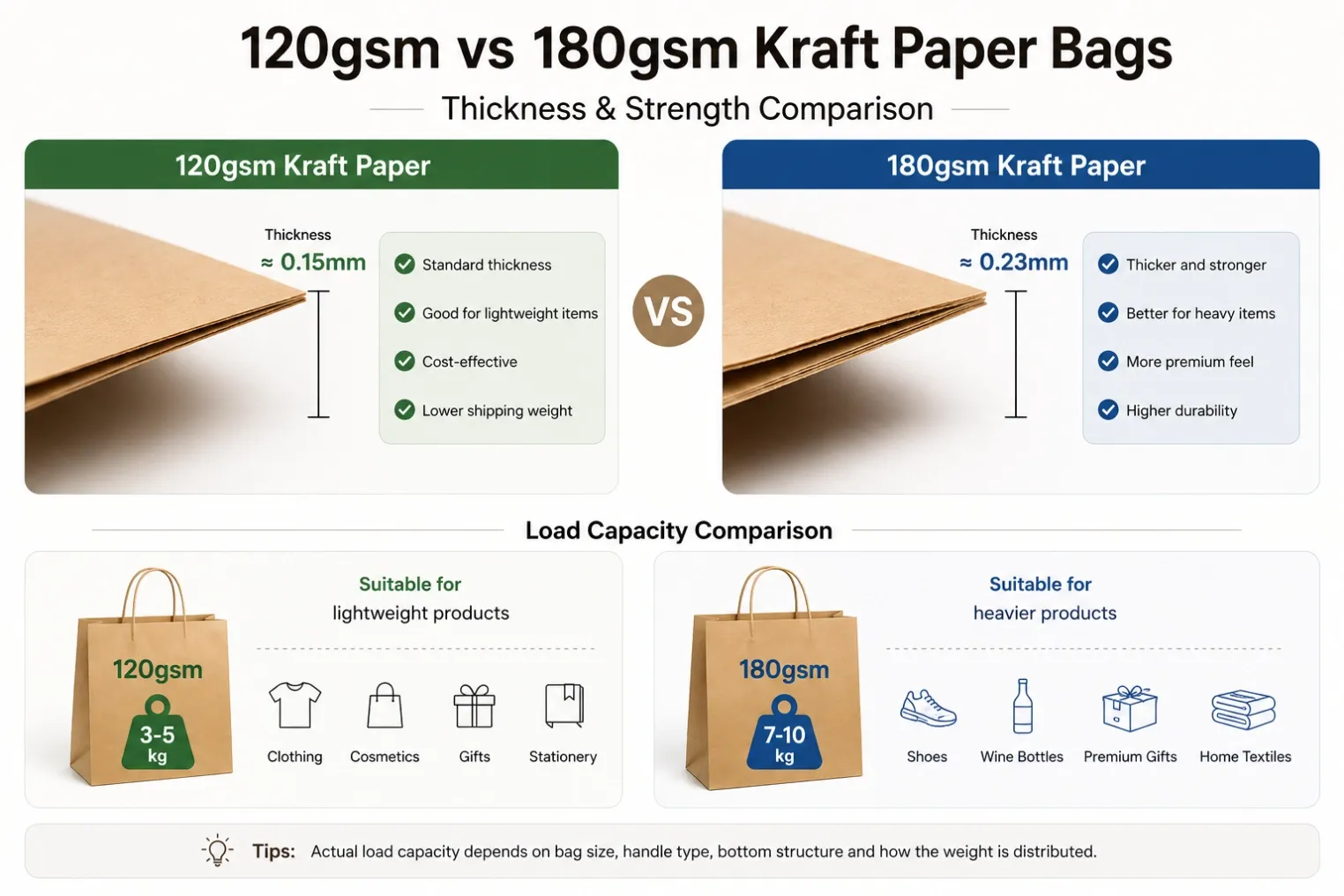 120gsm vs 180gsm kraft paper bags