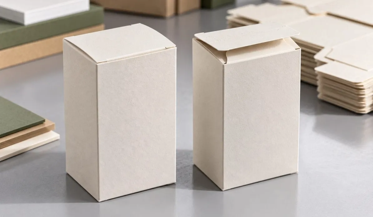 Folding carton top flap popping open beside a correctly closed carton
