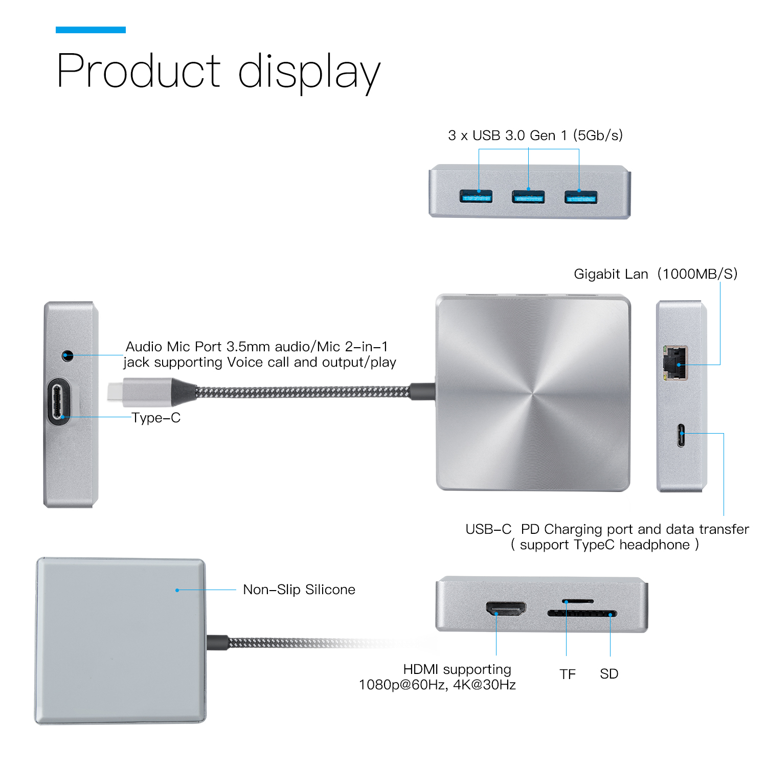 Mattzon MZTC0170 8-in-1 USB-C hub with card reading